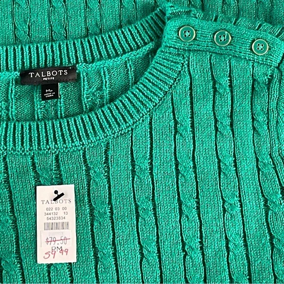 NWT Talbots Women’s Cable-Knit Sweater Green Size MP - Picture 4 of 9